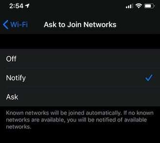 Функция за Wi-Fo на iOS 13 Попитайте за присъединяване