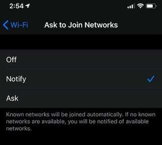 iOS 13 Wi-Fo Ask to Join ფუნქცია
