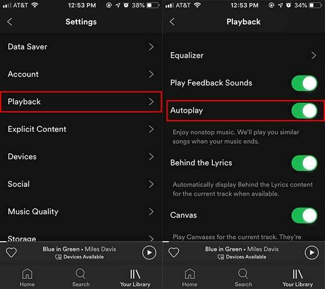 Spotify iOS — automātiskā atskaņošana