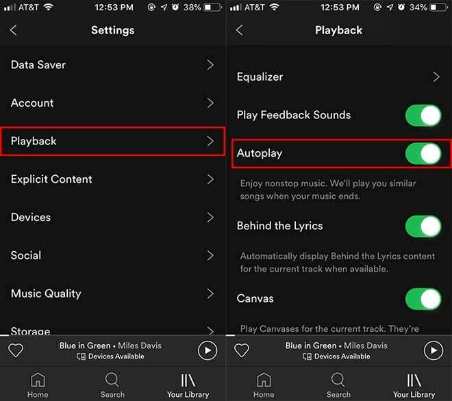 Spotify iOS – automaatne esitus