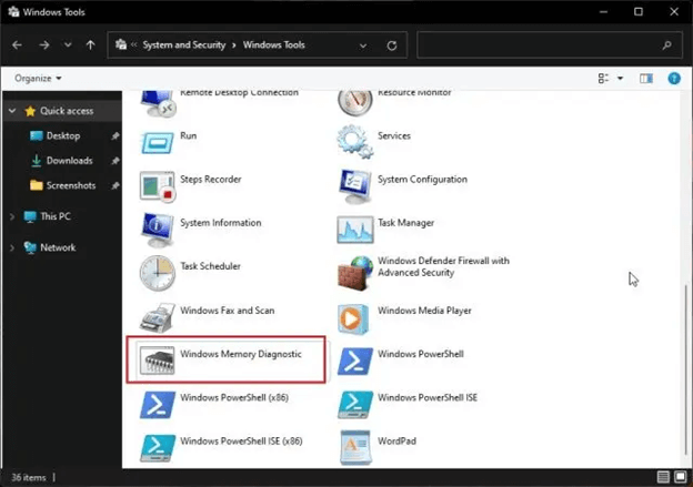 Faceți clic pe Windows Memory Diagnostic