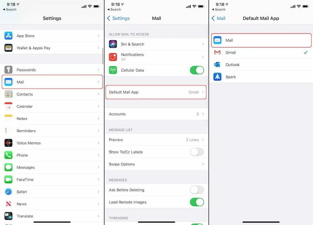 Změňte výchozí aplikaci Mail na iPhone Mail 2