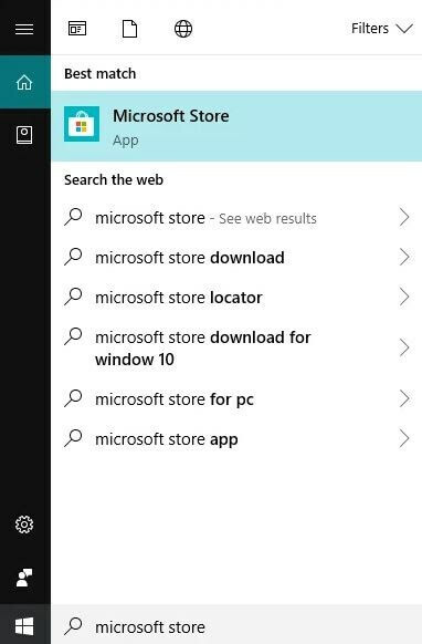 Sök efter Microsoft Store och välj den bästa matchningen