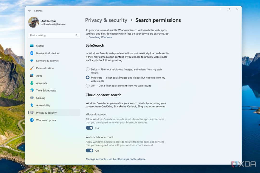 Autorisations de recherche dans Windows 11