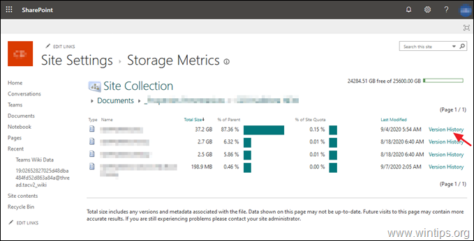 Historique des versions de SharePoint