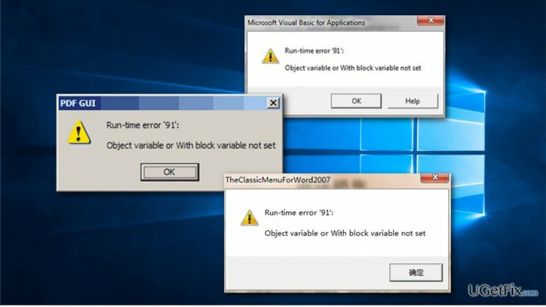 Windows의 런타임 오류 91