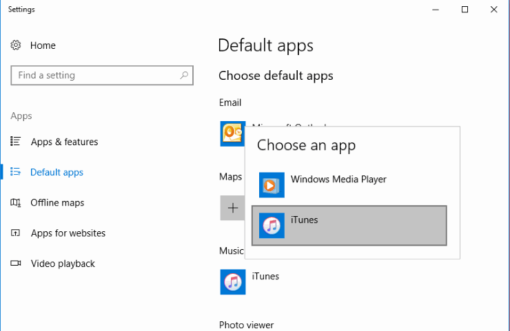 Windows10のデフォルトの音楽プレーヤー設定。