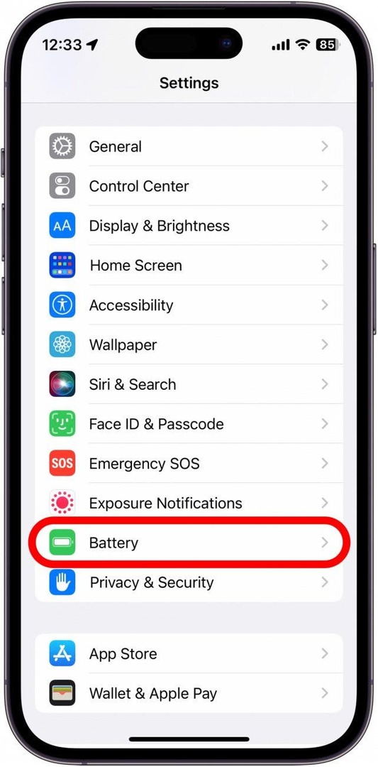 Apri l'app Impostazioni e tocca Batteria.