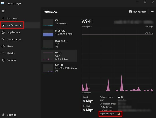 Visa signalstyrka med Task Manager