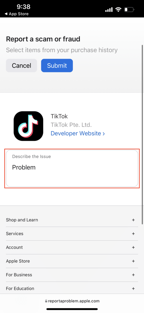 Jak zgłosić oszustwa w App Store 2?