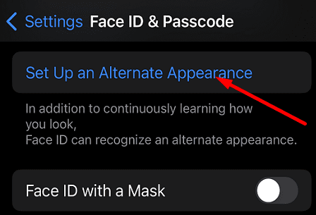 Aparência alternativa de configuração do Face-ID