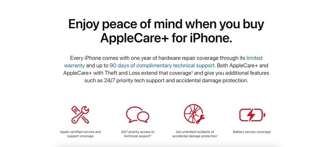 Apple Care Plus 페이지 스크린샷