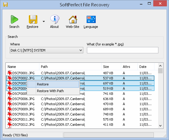 SoftPerfect Восстановление файлов