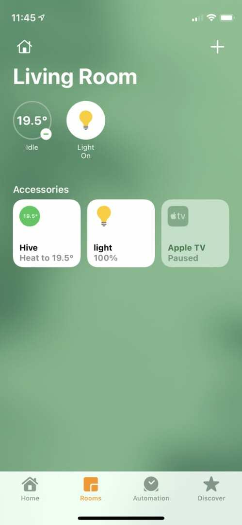 Huoneet-sivu Apple Home -sovelluksessa