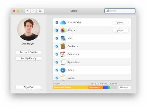 Capture d'écran des paramètres iCloud dans macOS