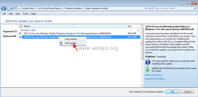 Ukryj aktualizacje w Windows 7