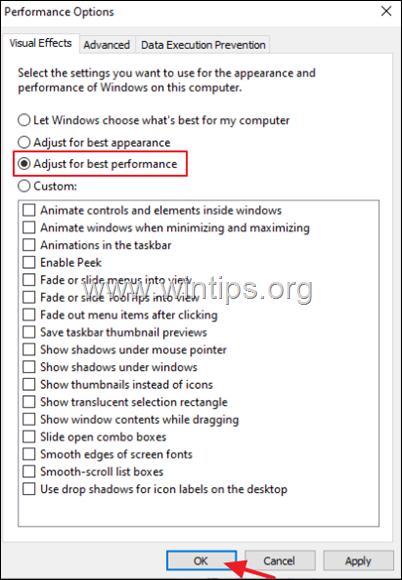 Ajuster pour obtenir les meilleures performances Windows 10