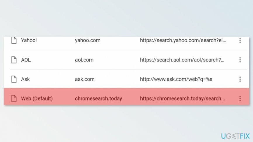 Chrome検索に関連する疑わしいドメインを削除する