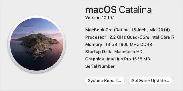 macOS Catalina Okno Informacje o tym Macu