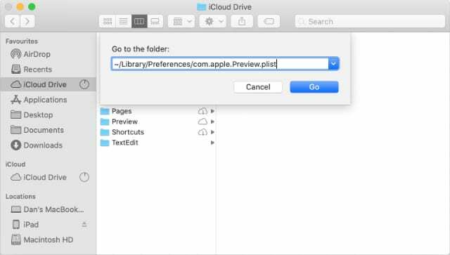 Buka jendela Folder di Finder pergi ke Preferensi Pratinjau