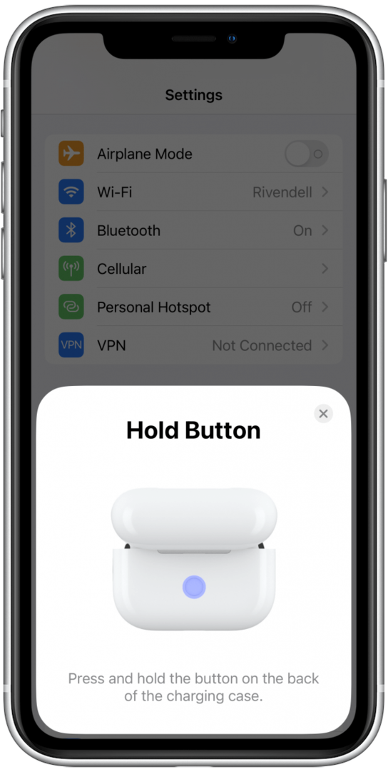 Di iPhone Anda, ikuti petunjuk di layar untuk melanjutkan menghubungkan AirPods Anda.