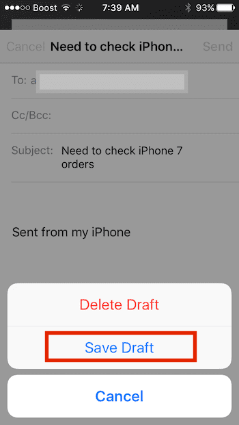 Borrador de correo de iOS 10
