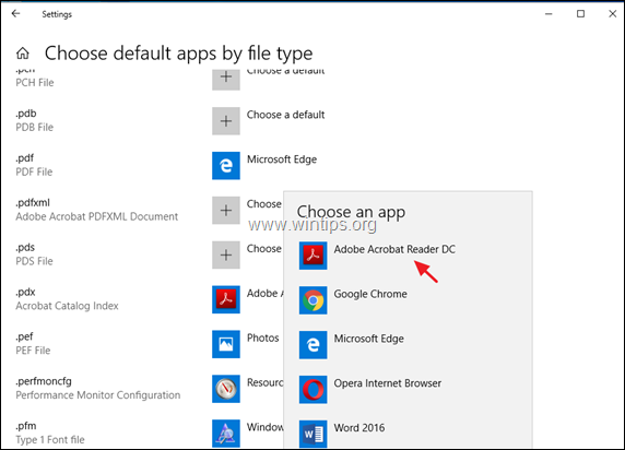 फ़ाइल प्रकार के लिए डिफ़ॉल्ट ऐप बदलें Windows 10
