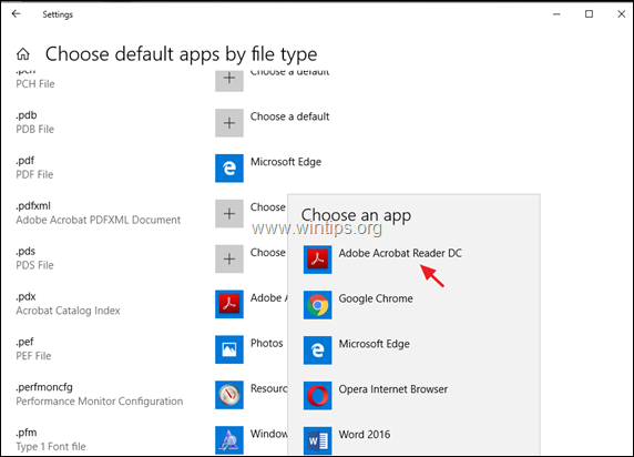 Schimbați aplicația implicită pentru un tip de fișier Windows 10