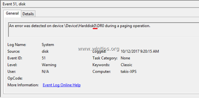 Disk Event 51 Kesalahan terdeteksi pada perangkat Harddisk selama operasi paging