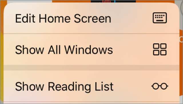 Показать все окна во всплывающем меню для приложения Safari на iPadOS