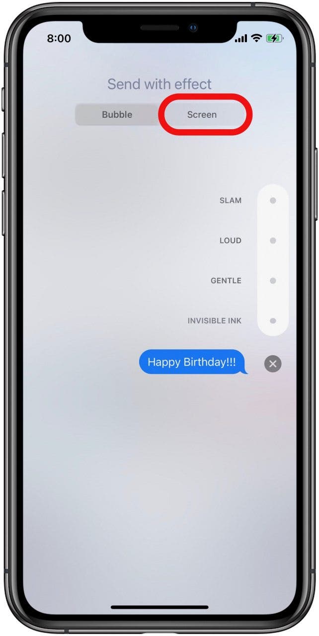 Kaip išsiųsti konfeti „iPhone“ 8 veiksmas – pasirinkite ekraną