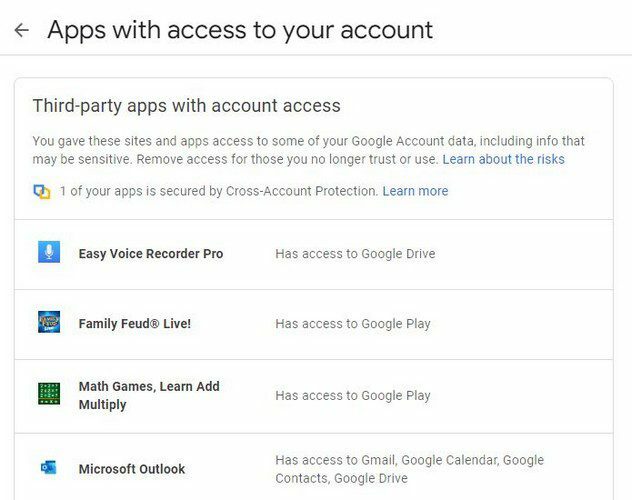 Toegang tot apps voor Google-account