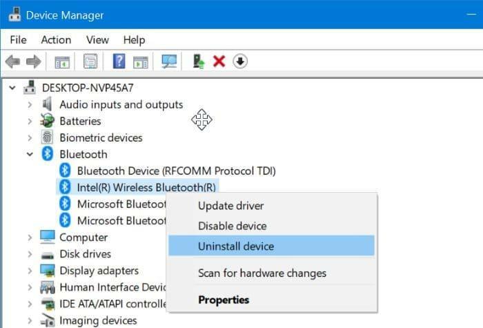 ワイヤレスBluetoothデバイスをアンインストールします