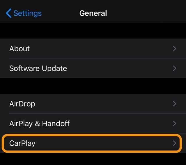 Setări General CarPlay în iOS 13+