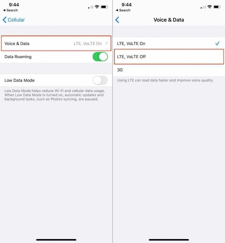 Désactiver VoLTE sur iPhone 2