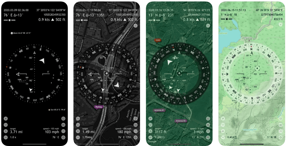 Application de boussole Commander Compass Go pour iPhone