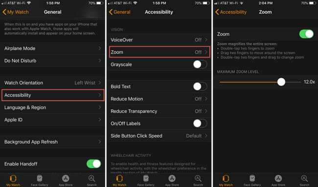 Omogućite Apple Watch Zoom iPhone