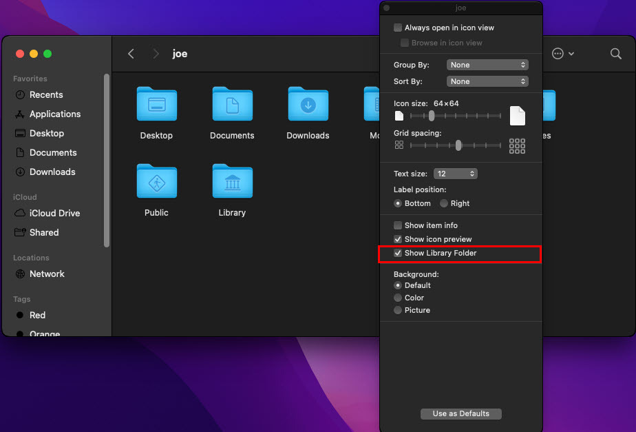 แสดงตัวเลือกโฟลเดอร์ไลบรารีบน MacBook และ iMac