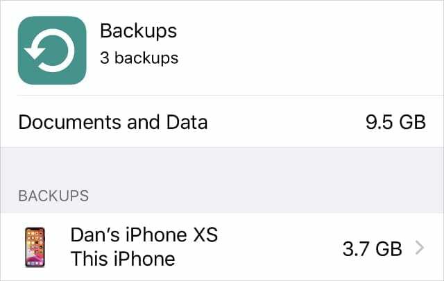 iCloud Backups في إعدادات iCloud