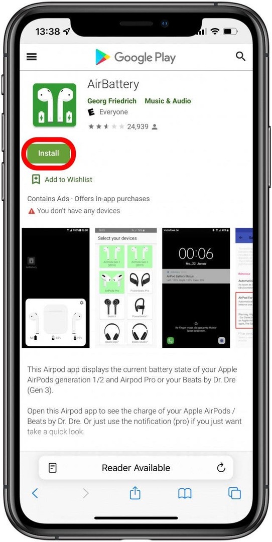 как да проверите батерията на Airpods за Android 