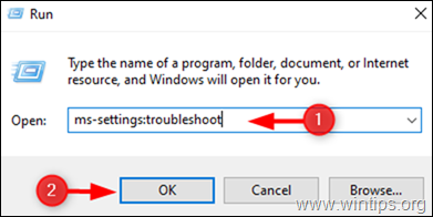 ms-settings: solucionar problemas 