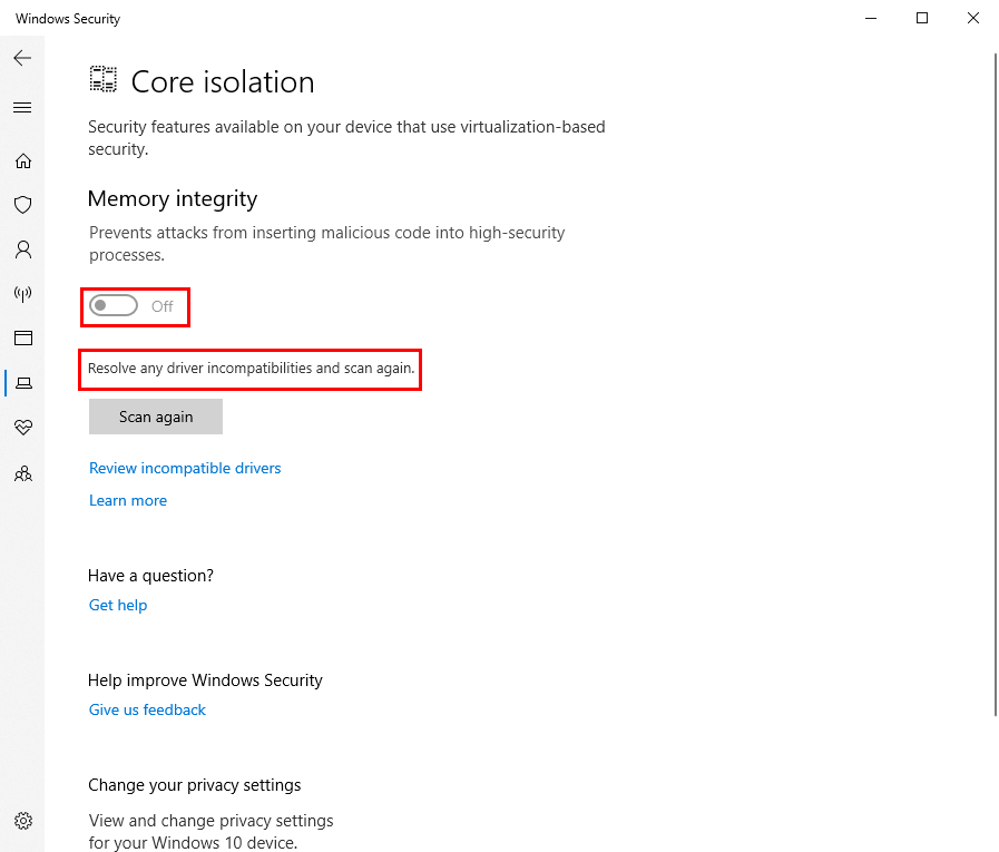 Integrita pamäte je vypnutá Chyba systému Windows 11