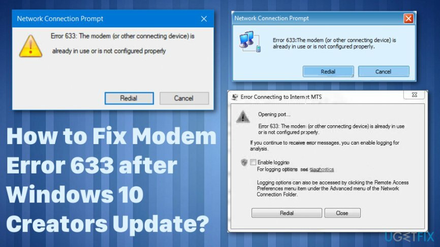 त्रुटि 633: मॉडेम पहले से ही उपयोग में है या ठीक से कॉन्फ़िगर नहीं किया गया है