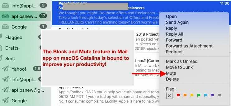 Aplikacja Mail w macOS Catalina z funkcją wyciszania