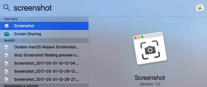 Käivitage MacOS Mojave'is ekraanipildi utiliit