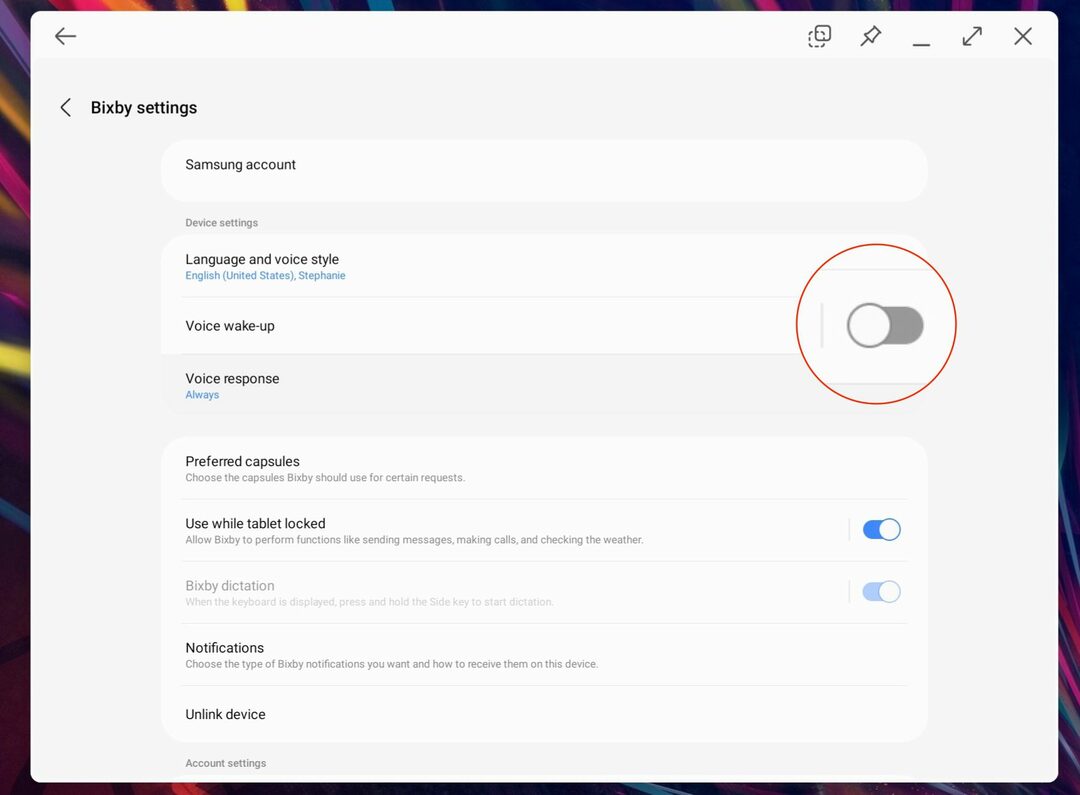 Išjunkite „Bixby Galaxy Tab S8“ – 1