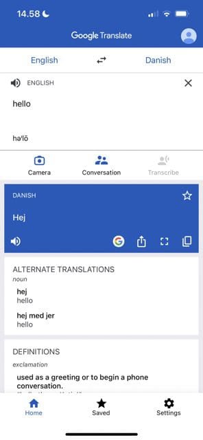 captura de pantalla que muestra cómo guardar una palabra en el traductor de Google