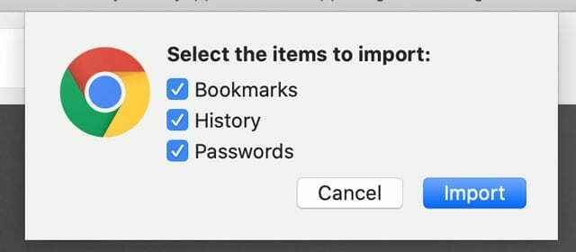 väljer att importera Chrome-lösenord till Safari och iCloud-nyckelring