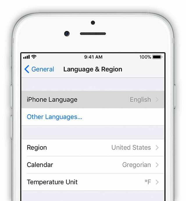 iOS általános nyelvi és régióbeállítások iPhone-on