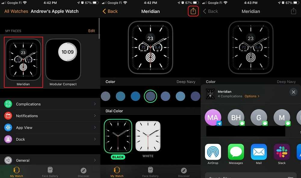 Ossza meg az óralapot az iPhone Watch alkalmazásból